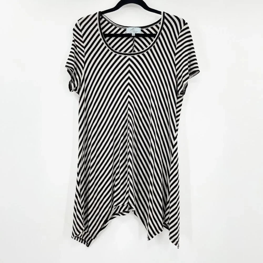 Joan Vass Women's Black White‎ Chevron Scoop Neck Tunic Blouse Size L
